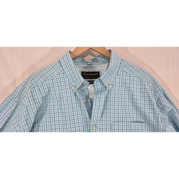 Ariat Mens Pro Series Shirt Long Sleeve Button Down Vented Blue Plaid Western XL - Picture 7 of 14